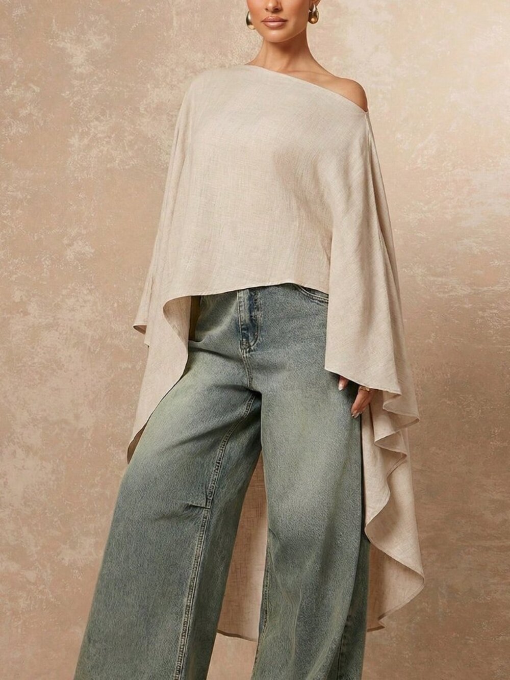 Apricot Casual Women's Asymmetric Zipper Knot Long Cloak Oversized Plain Blouse